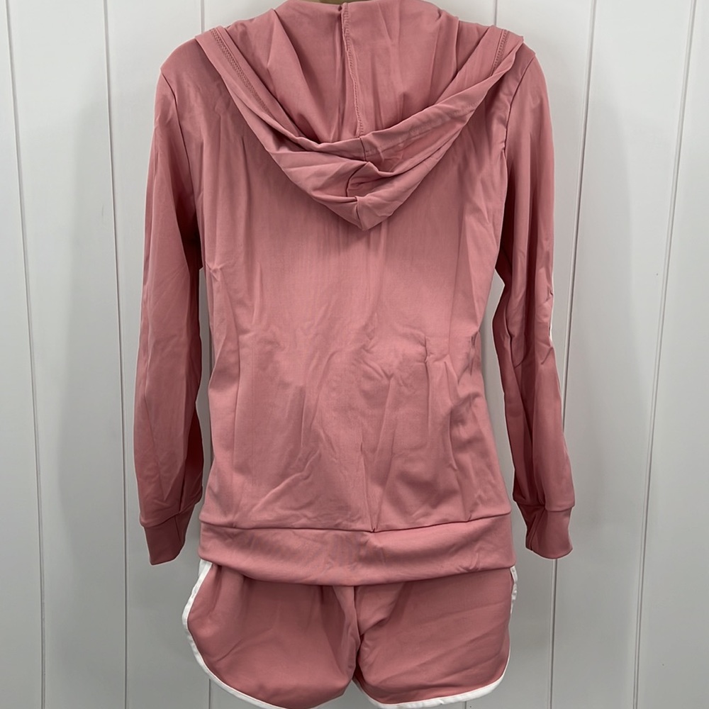 πLydaa Athletic Jacket & Short Set Pink & White W/Pockets & Stripes S,M,L & XL - Picture 6 of 10